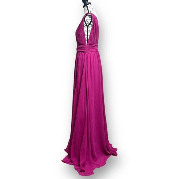 Lulus M Magenta Chiffon Maxi Dress Side Slit V-Neck Bridesmaid Wedding Guest - Picture 5 of 10